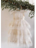 Cap Sleeves Ivory Lace Tulle Cupcake Flower Girl Dress